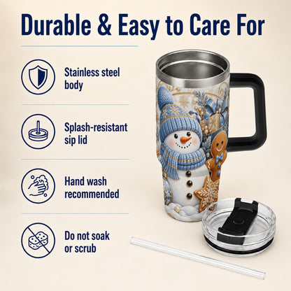 #pl[40oz|Black] Snowman Gingerbread 40oz Tumbler with Handle, Holiday Travel Cup