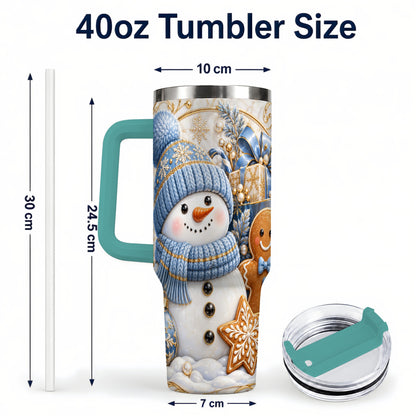 #pl[40oz|Green] Snowman Gingerbread 40oz Tumbler with Handle, Holiday Travel Cup