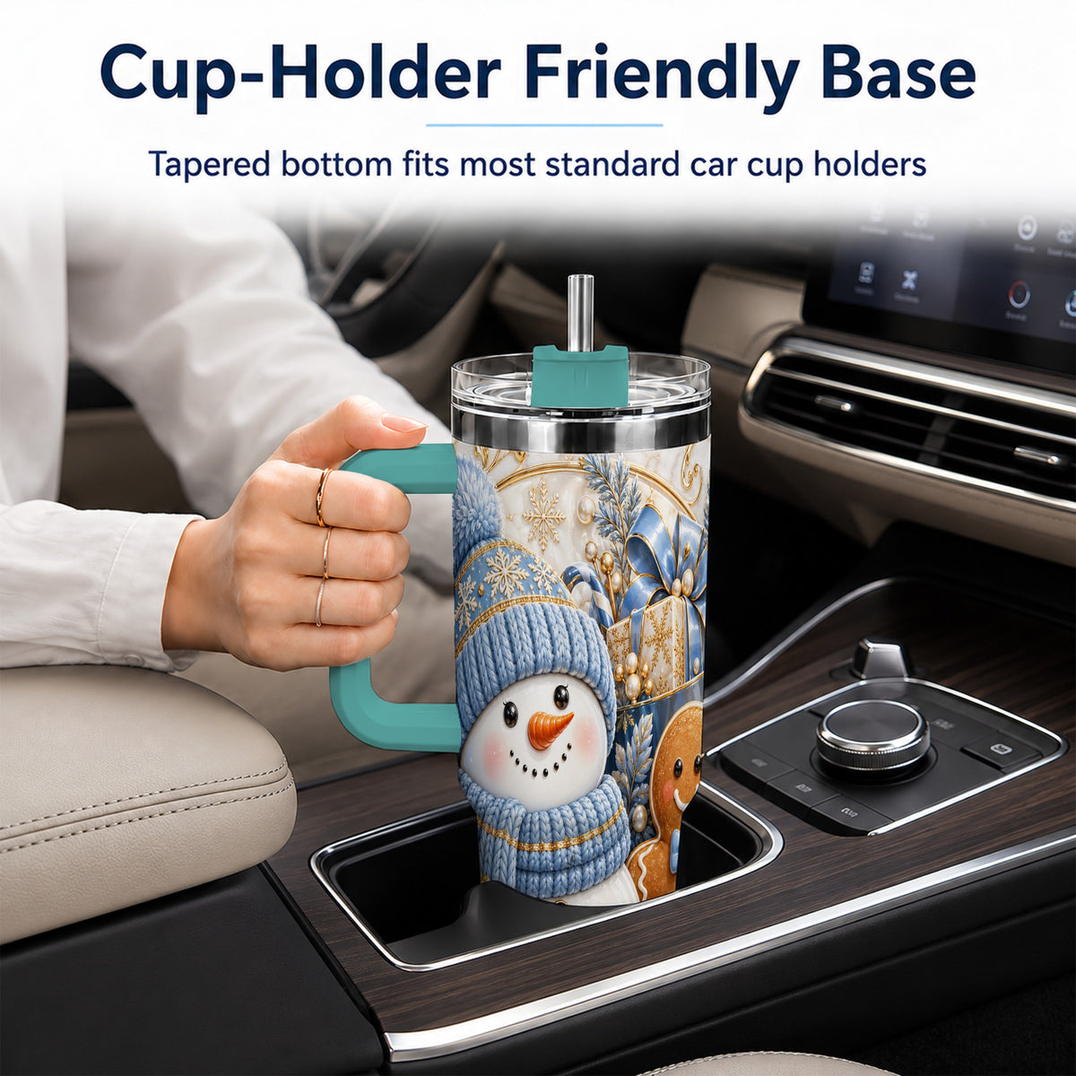 #pl[40oz|Green] Snowman Gingerbread 40oz Tumbler with Handle, Holiday Travel Cup
