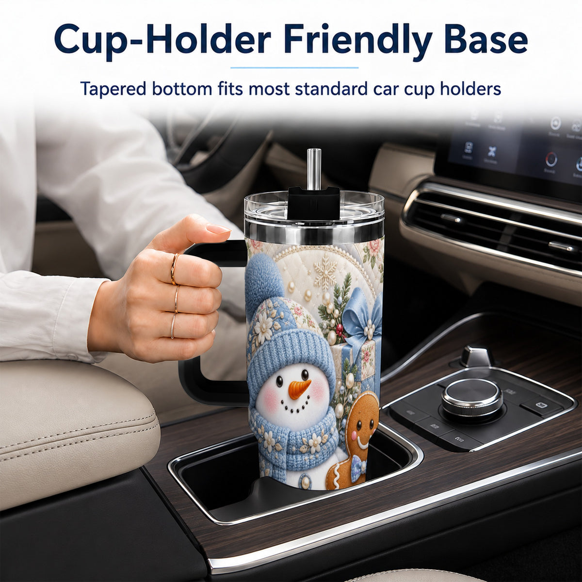 #pl[40oz|Black] Snowman Gingerbread 40oz Tumbler with Handle, Winter Stainless Steel Cup