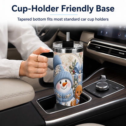 #pl[40oz|Black] Snowman Gingerbread 40oz Tumbler with Handle, Winter Stainless Steel Cup