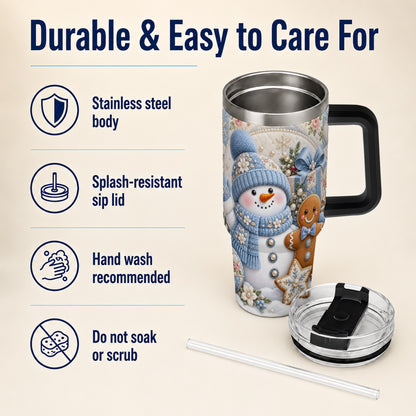 #pl[40oz|Black] Snowman Gingerbread 40oz Tumbler with Handle, Winter Stainless Steel Cup