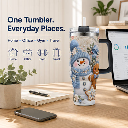 #pl[40oz|Black] Snowman Gingerbread 40oz Tumbler with Handle, Winter Stainless Steel Cup