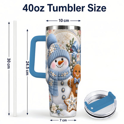 #pl[40oz|Blue] Snowman Gingerbread 40oz Tumbler with Handle, Winter Stainless Steel Cup
