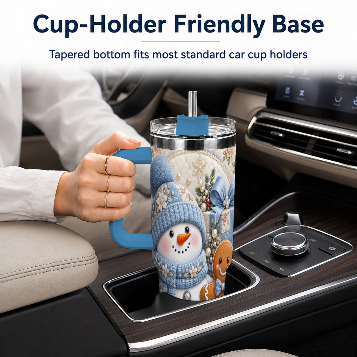 #pl[40oz|Blue] Snowman Gingerbread 40oz Tumbler with Handle, Winter Stainless Steel Cup