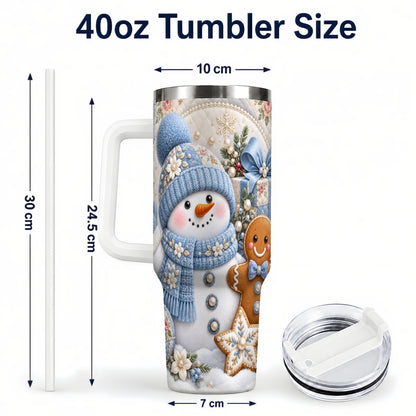 #pl[40oz|White] Snowman Gingerbread 40oz Tumbler with Handle, Winter Stainless Steel Cup