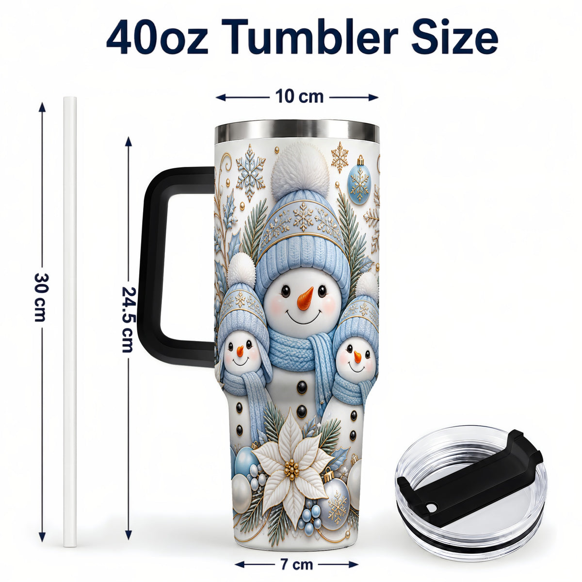 #pl[40oz|Black] Snowman Family 40oz Tumbler with Handle, Winter Stainless Steel Cup