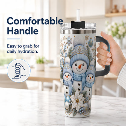 #pl[40oz|Black] Snowman Family 40oz Tumbler with Handle, Winter Stainless Steel Cup
