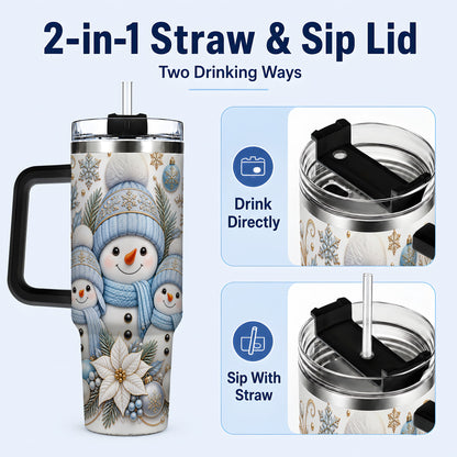 #pl[40oz|Black] Snowman Family 40oz Tumbler with Handle, Winter Stainless Steel Cup