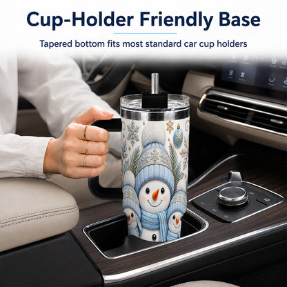 #pl[40oz|Black] Snowman Family 40oz Tumbler with Handle, Winter Stainless Steel Cup