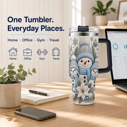 #pl[40oz|Black] Snowman Family 40oz Tumbler with Handle, Winter Stainless Steel Cup