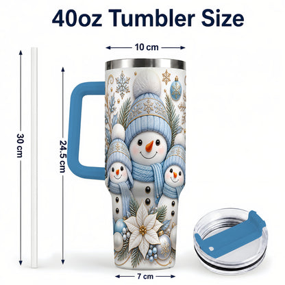 #pl[40oz|Blue] Snowman Family 40oz Tumbler with Handle, Winter Stainless Steel Cup