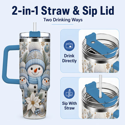 #pl[40oz|Blue] Snowman Family 40oz Tumbler with Handle, Winter Stainless Steel Cup