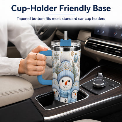 #pl[40oz|Blue] Snowman Family 40oz Tumbler with Handle, Winter Stainless Steel Cup