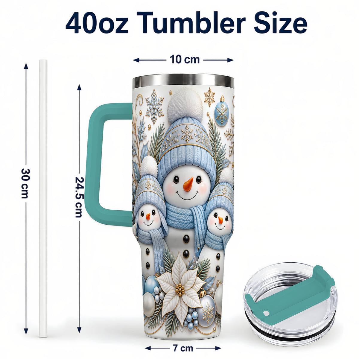#pl[40oz|Green] Snowman Family 40oz Tumbler with Handle, Winter Stainless Steel Cup