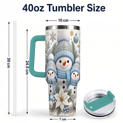 #pl[40oz|Green] Snowman Family 40oz Tumbler with Handle, Winter Stainless Steel Cup