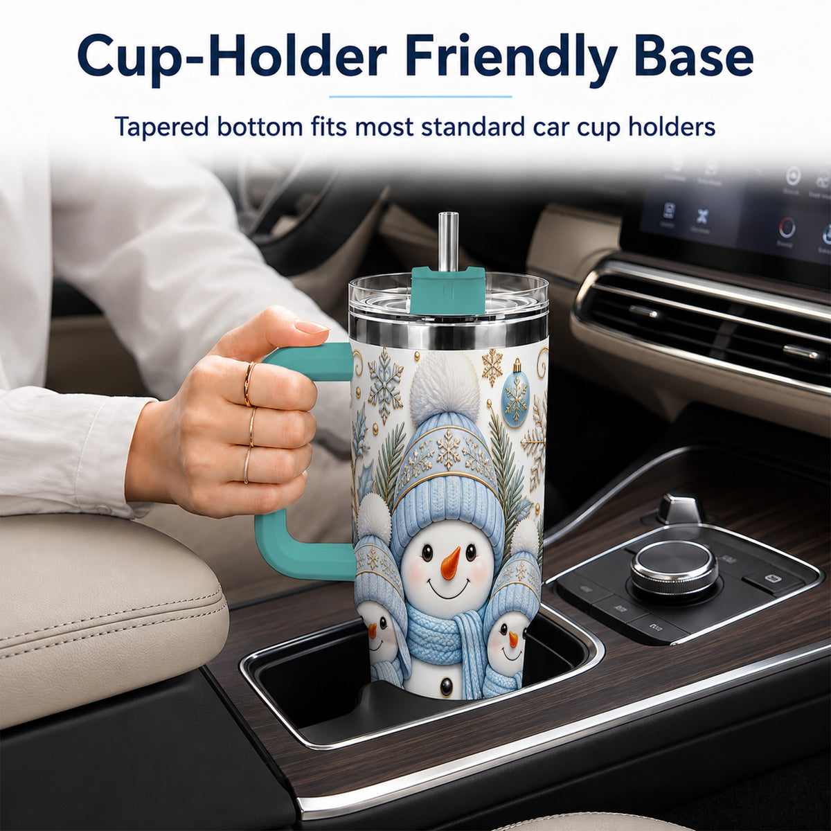 #pl[40oz|Green] Snowman Family 40oz Tumbler with Handle, Winter Stainless Steel Cup