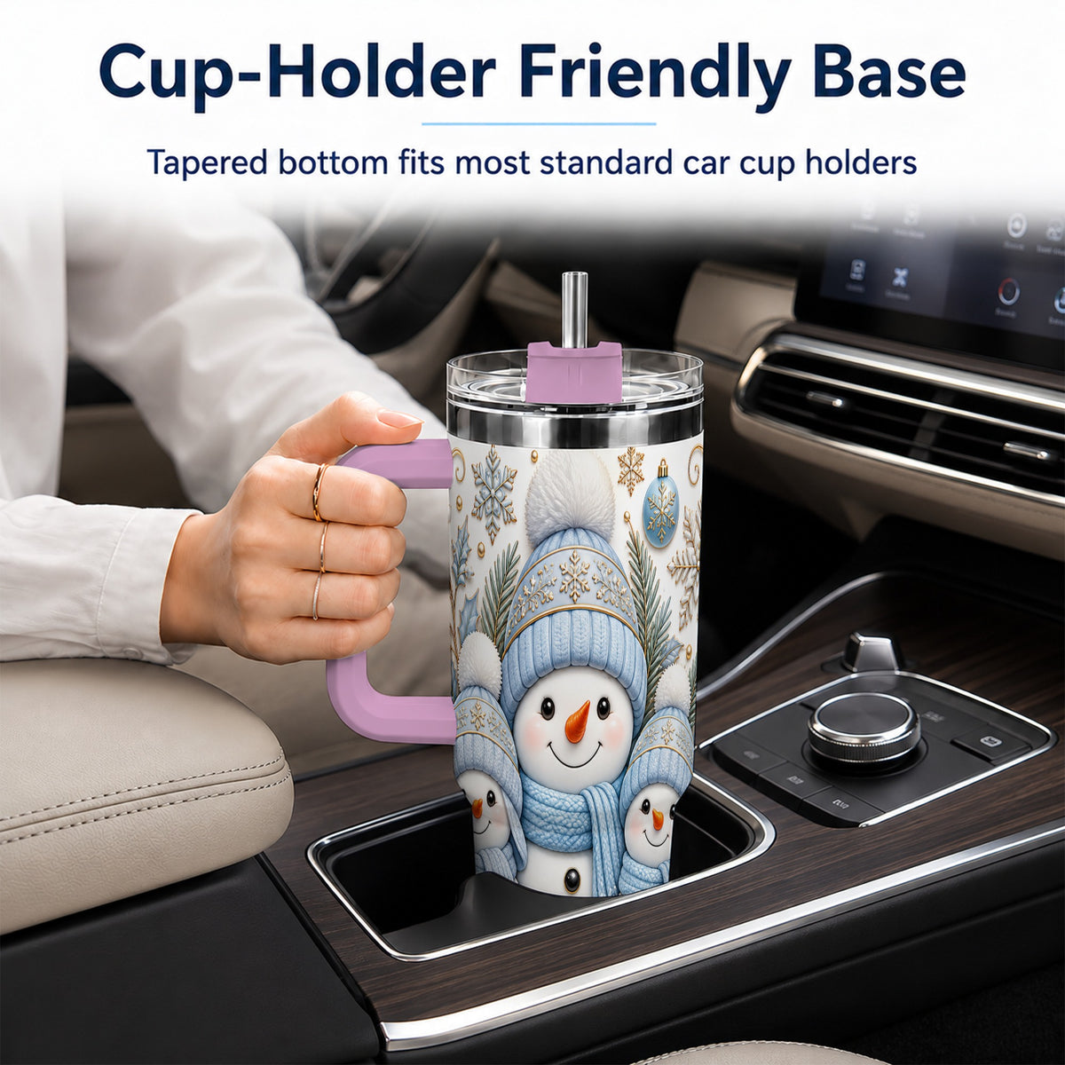 #pl[40oz|Pink] Snowman Family 40oz Tumbler with Handle, Winter Stainless Steel Cup