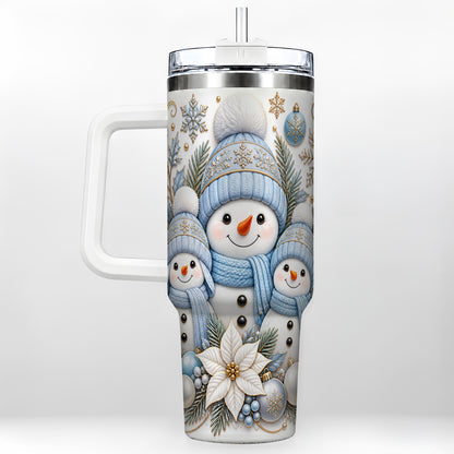 Snowman Family 40oz Tumbler with Handle, Winter Stainless Steel Cup