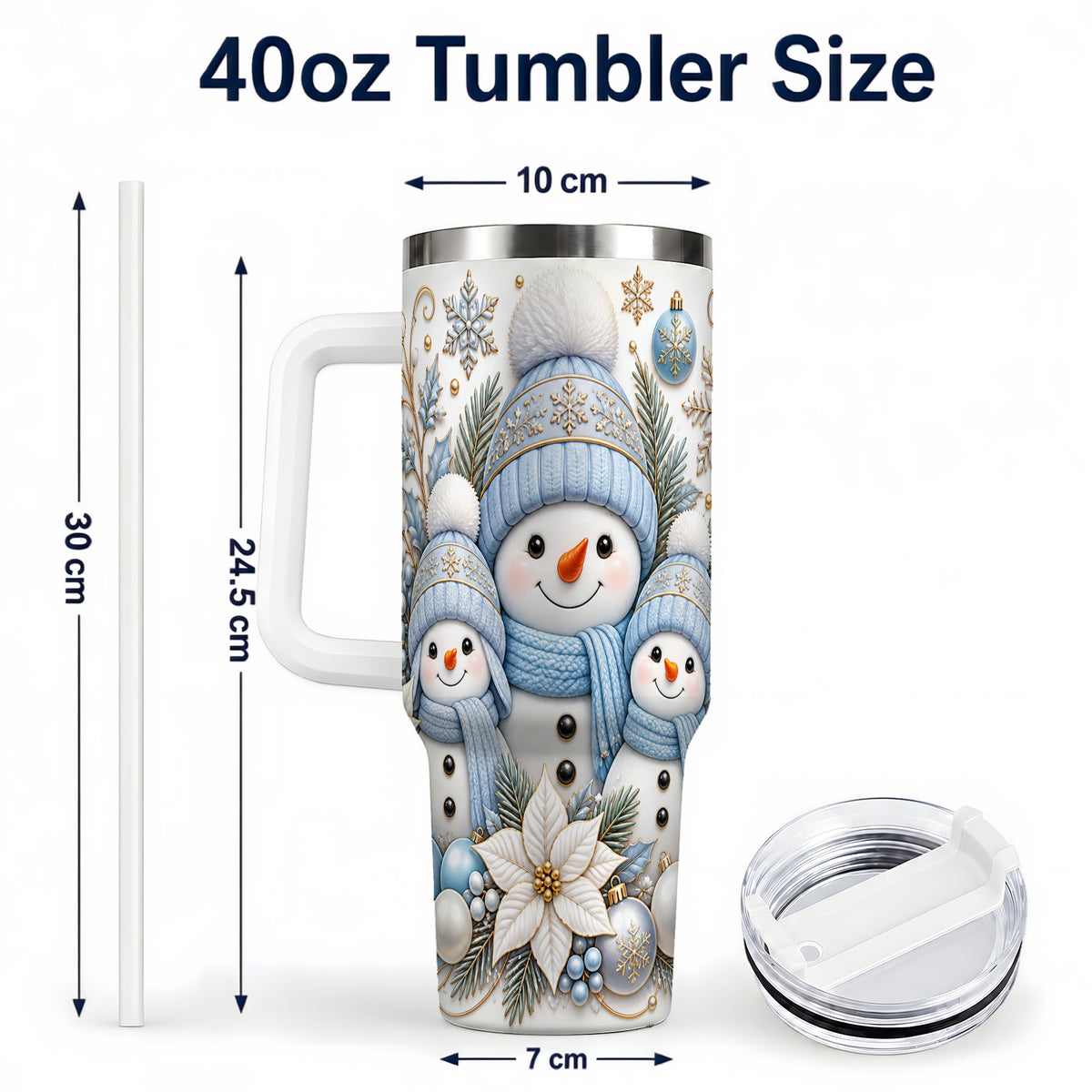 #pl[40oz|White] Snowman Family 40oz Tumbler with Handle, Winter Stainless Steel Cup
