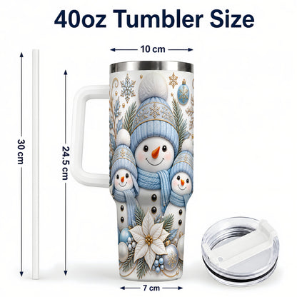 #pl[40oz|White] Snowman Family 40oz Tumbler with Handle, Winter Stainless Steel Cup