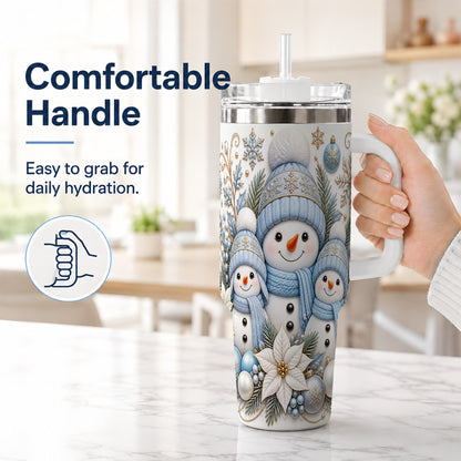 #pl[40oz|White] Snowman Family 40oz Tumbler with Handle, Winter Stainless Steel Cup