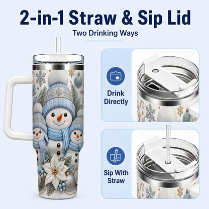 #pl[40oz|White] Snowman Family 40oz Tumbler with Handle, Winter Stainless Steel Cup