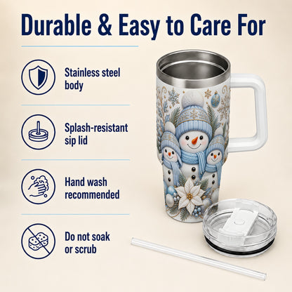 #pl[40oz|White] Snowman Family 40oz Tumbler with Handle, Winter Stainless Steel Cup
