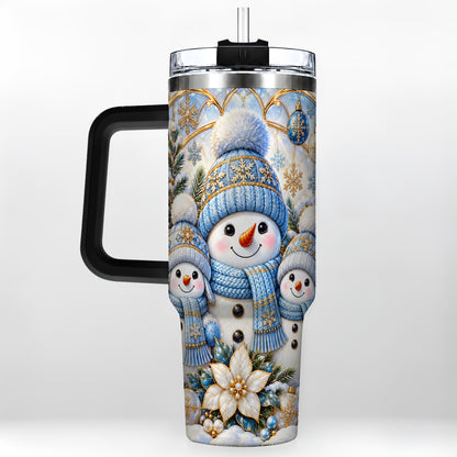 #pl[40oz|Black] Snowman Family 40oz Tumbler with Handle, Winter Stainless Steel Cup