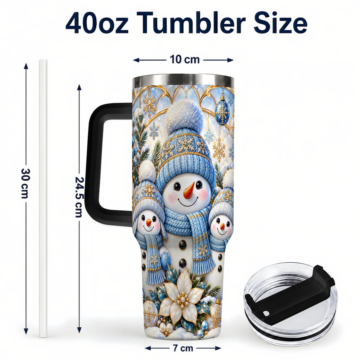 #pl[40oz|Black] Snowman Family 40oz Tumbler with Handle, Winter Stainless Steel Cup