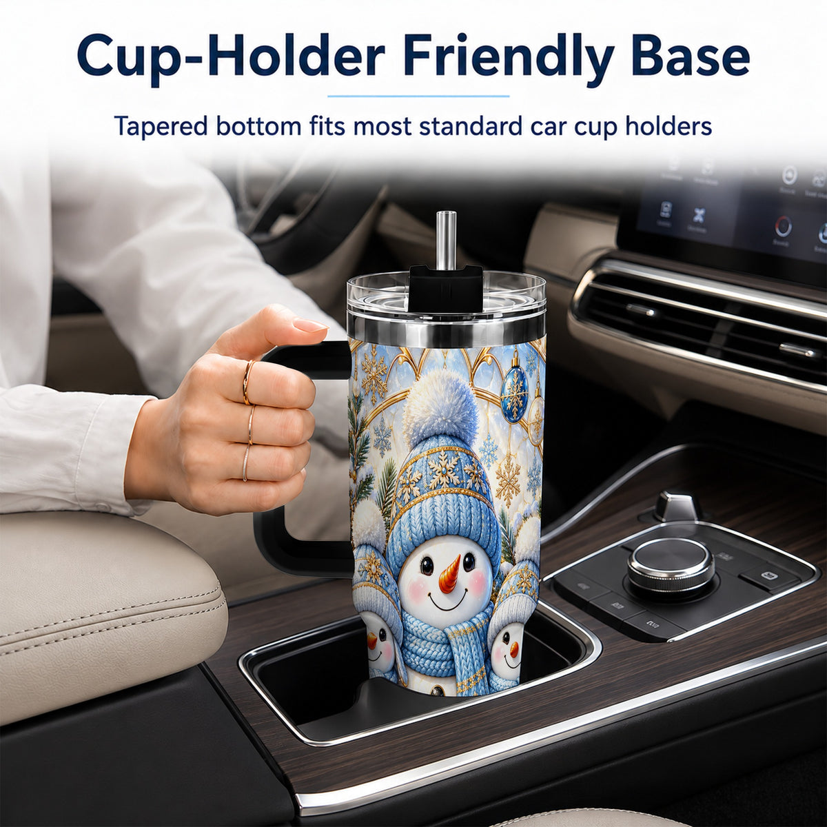 #pl[40oz|Black] Snowman Family 40oz Tumbler with Handle, Winter Stainless Steel Cup