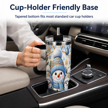 #pl[40oz|Black] Snowman Family 40oz Tumbler with Handle, Winter Stainless Steel Cup