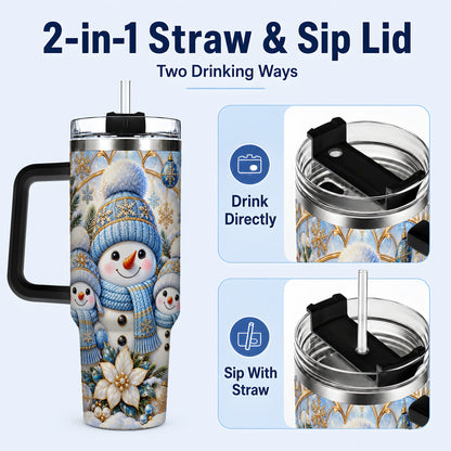 #pl[40oz|Black] Snowman Family 40oz Tumbler with Handle, Winter Stainless Steel Cup