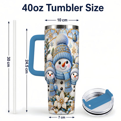 #pl[40oz|Blue] Snowman Family 40oz Tumbler with Handle, Winter Stainless Steel Cup