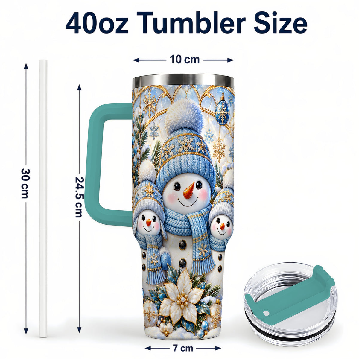 #pl[40oz|Green] Snowman Family 40oz Tumbler with Handle, Winter Stainless Steel Cup