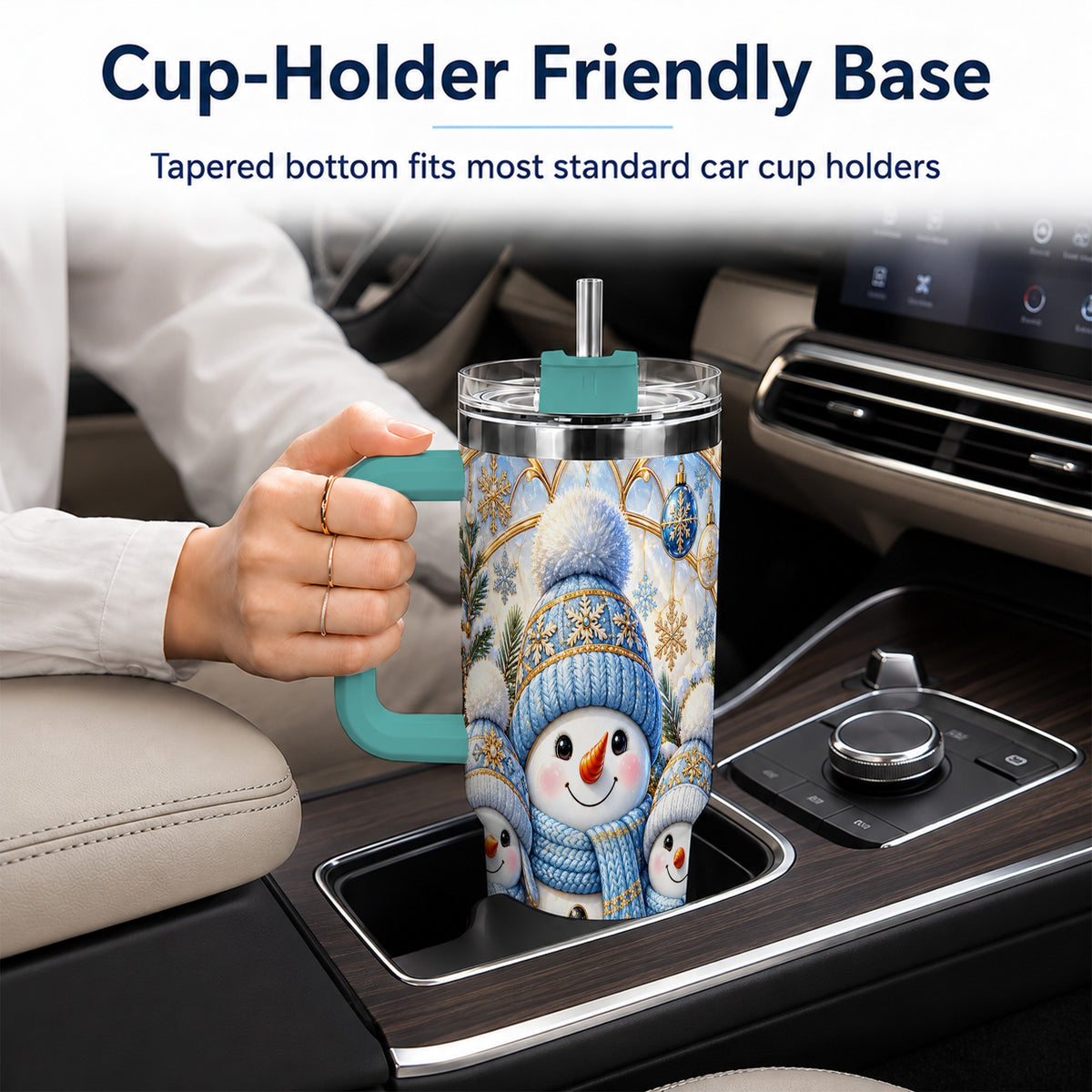 #pl[40oz|Green] Snowman Family 40oz Tumbler with Handle, Winter Stainless Steel Cup