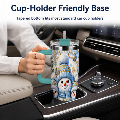 #pl[40oz|Green] Snowman Family 40oz Tumbler with Handle, Winter Stainless Steel Cup