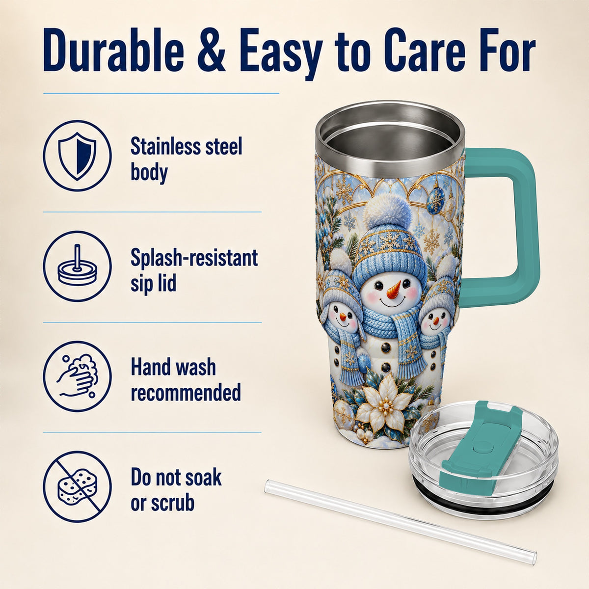 #pl[40oz|Green] Snowman Family 40oz Tumbler with Handle, Winter Stainless Steel Cup