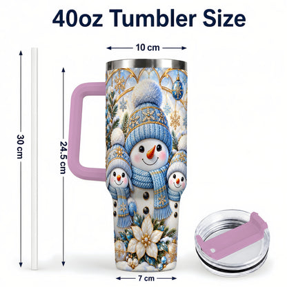 #pl[40oz|Pink] Snowman Family 40oz Tumbler with Handle, Winter Stainless Steel Cup