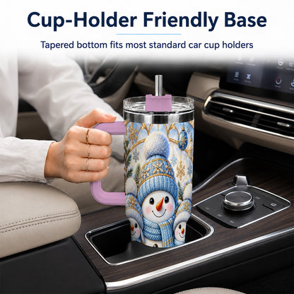 #pl[40oz|Pink] Snowman Family 40oz Tumbler with Handle, Winter Stainless Steel Cup