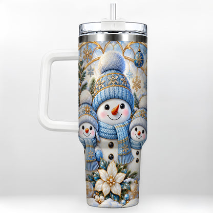 Snowman Family 40oz Tumbler with Handle, Winter Stainless Steel Cup