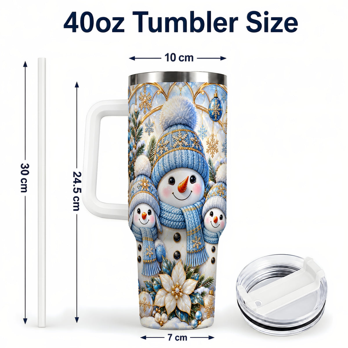 #pl[40oz|White] Snowman Family 40oz Tumbler with Handle, Winter Stainless Steel Cup