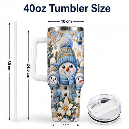 #pl[40oz|White] Snowman Family 40oz Tumbler with Handle, Winter Stainless Steel Cup