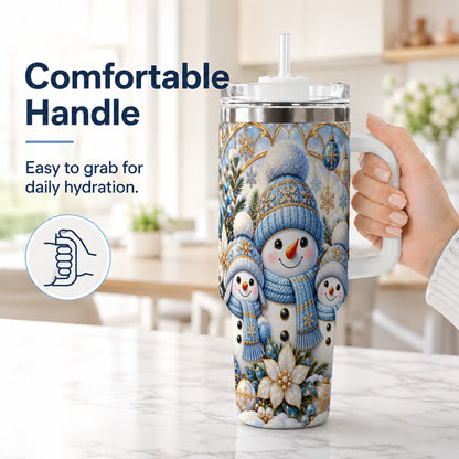 #pl[40oz|White] Snowman Family 40oz Tumbler with Handle, Winter Stainless Steel Cup