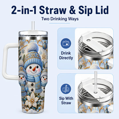 #pl[40oz|White] Snowman Family 40oz Tumbler with Handle, Winter Stainless Steel Cup