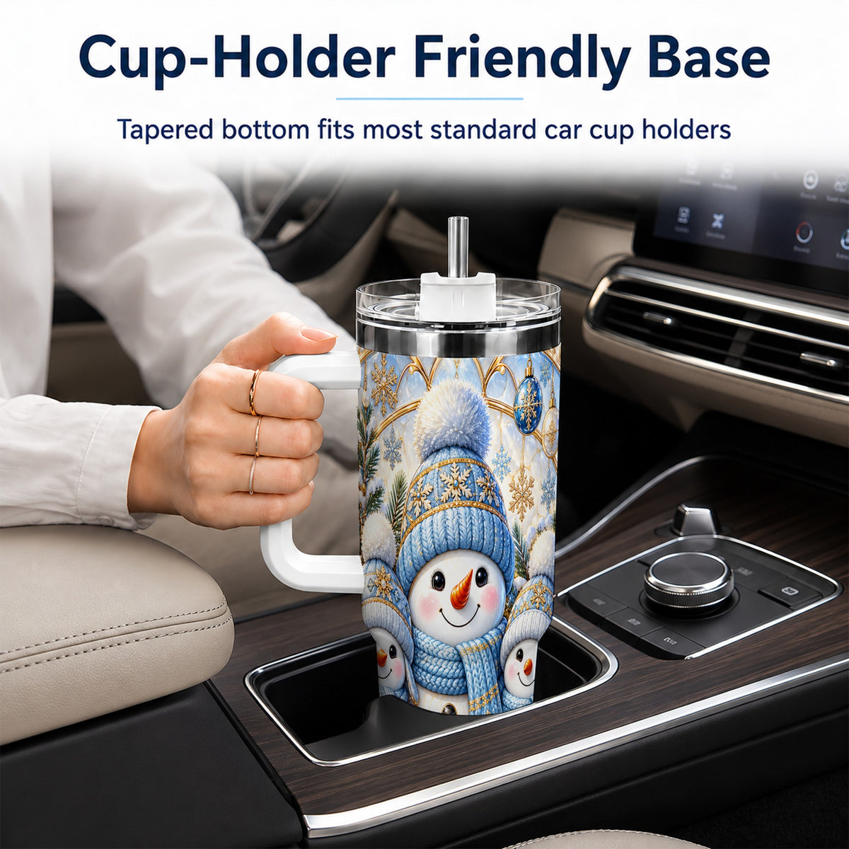 #pl[40oz|White] Snowman Family 40oz Tumbler with Handle, Winter Stainless Steel Cup
