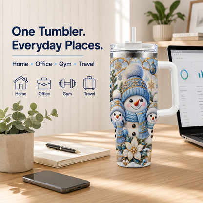 #pl[40oz|White] Snowman Family 40oz Tumbler with Handle, Winter Stainless Steel Cup