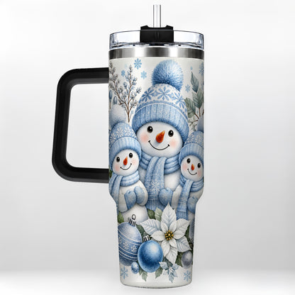 #pl[40oz|Black] Snowman Family 40oz Tumbler with Handle, Winter Stainless Steel Cup