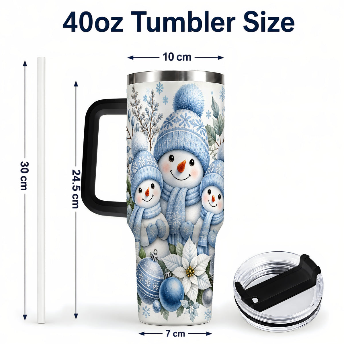 #pl[40oz|Black] Snowman Family 40oz Tumbler with Handle, Winter Stainless Steel Cup