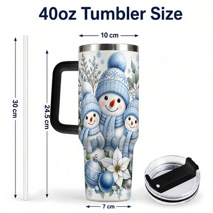 #pl[40oz|Black] Snowman Family 40oz Tumbler with Handle, Winter Stainless Steel Cup